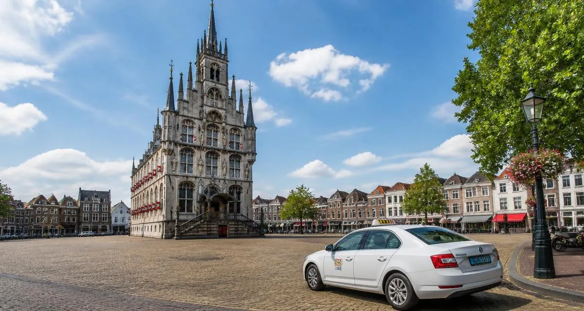 Taxi in Gouda op de Markt bij het oude stadhuis
