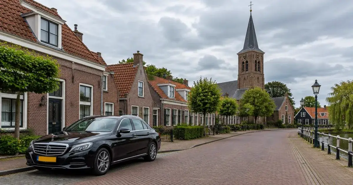 Taxi in Heenvliet in een dorpsstraat bij de kerk
