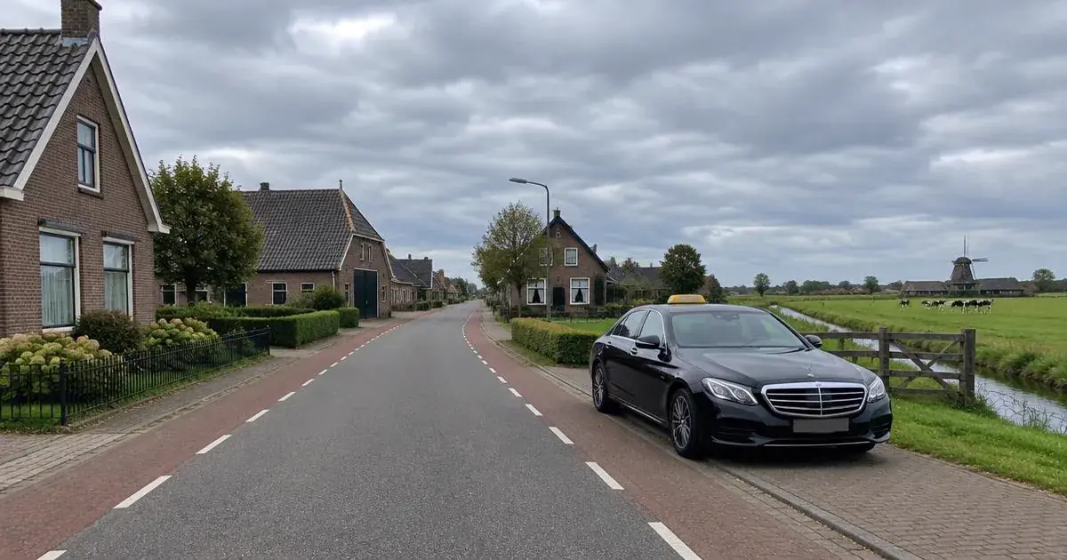 Taxi Hekelingen met vaste prijs Taxi in Hekelingen op een landelijke weg met weilanden