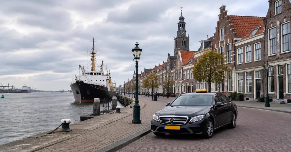 Taxi in Maassluis bij de haven en de Groote Kerk