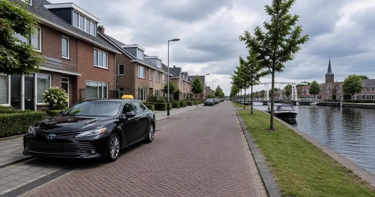 Taxi Nieuwerkerk aan den IJssel met vaste prijs Taxi in Nieuwerkerk aan den IJssel in een woonstraat bij het water