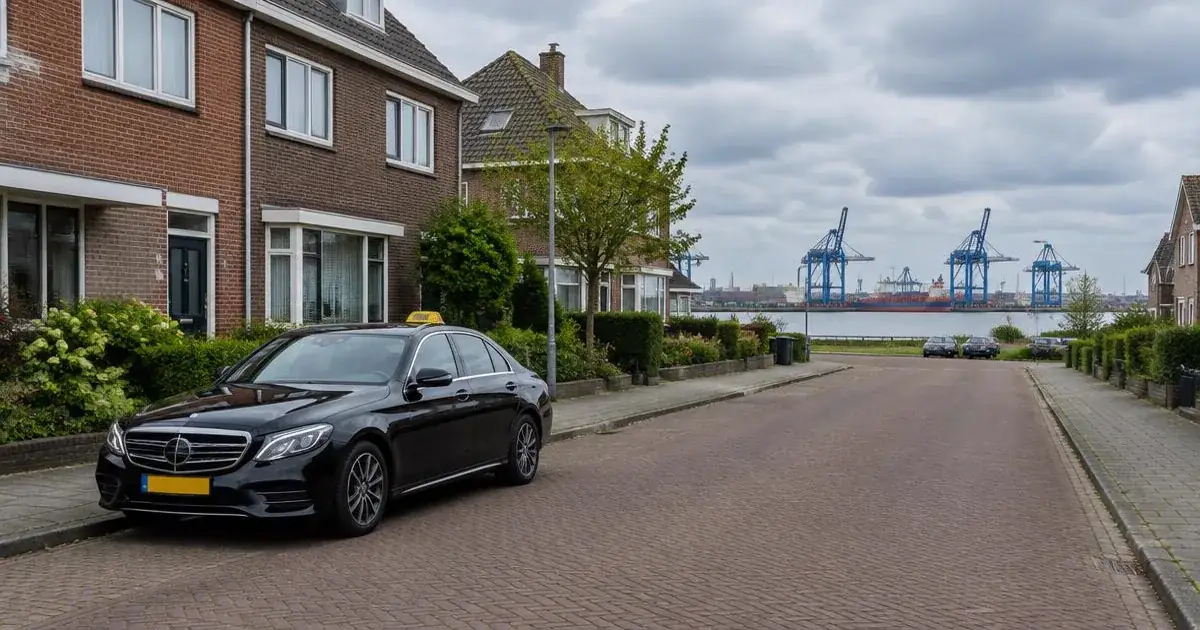 Taxi in Rozenburg in een woonstraat bij de haven