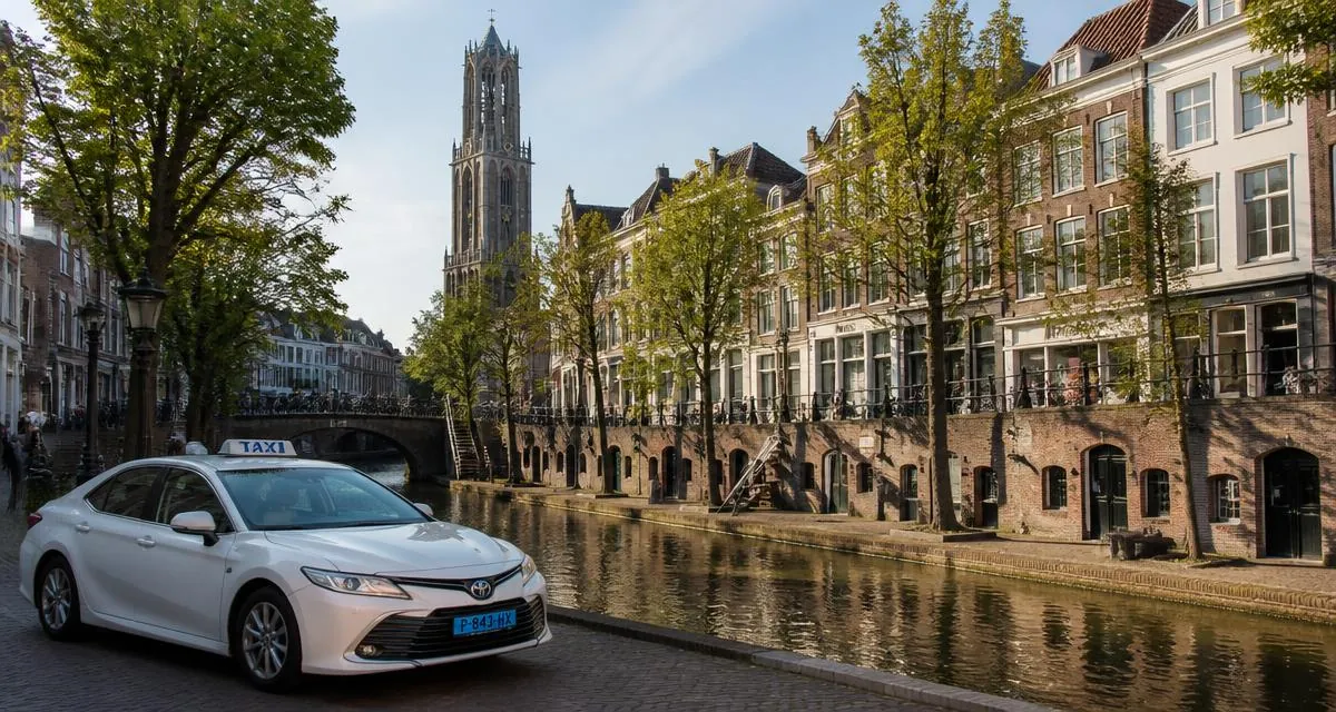 Taxi in Utrecht bij de Domtoren en de Oudegracht