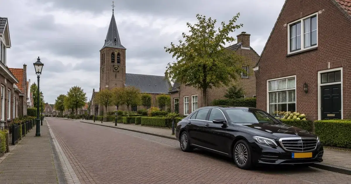 Taxi Zuidland met vaste prijs Taxi in Zuidland in een dorpsstraat bij de kerk