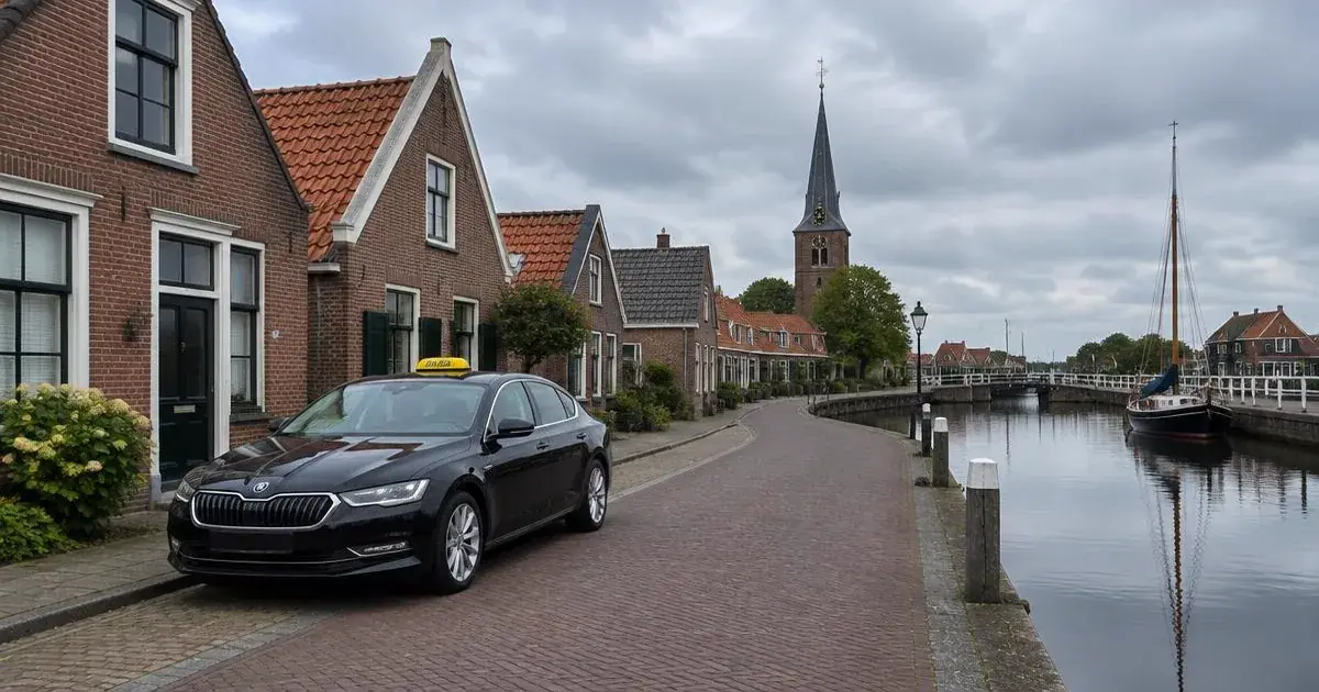 Taxi in Zwartewaal langs de haven met de dorpskerk