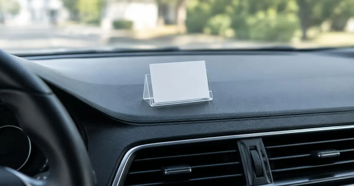 Leeg dashboard van een auto met een kaarthouder, zonder tekst leesbaar