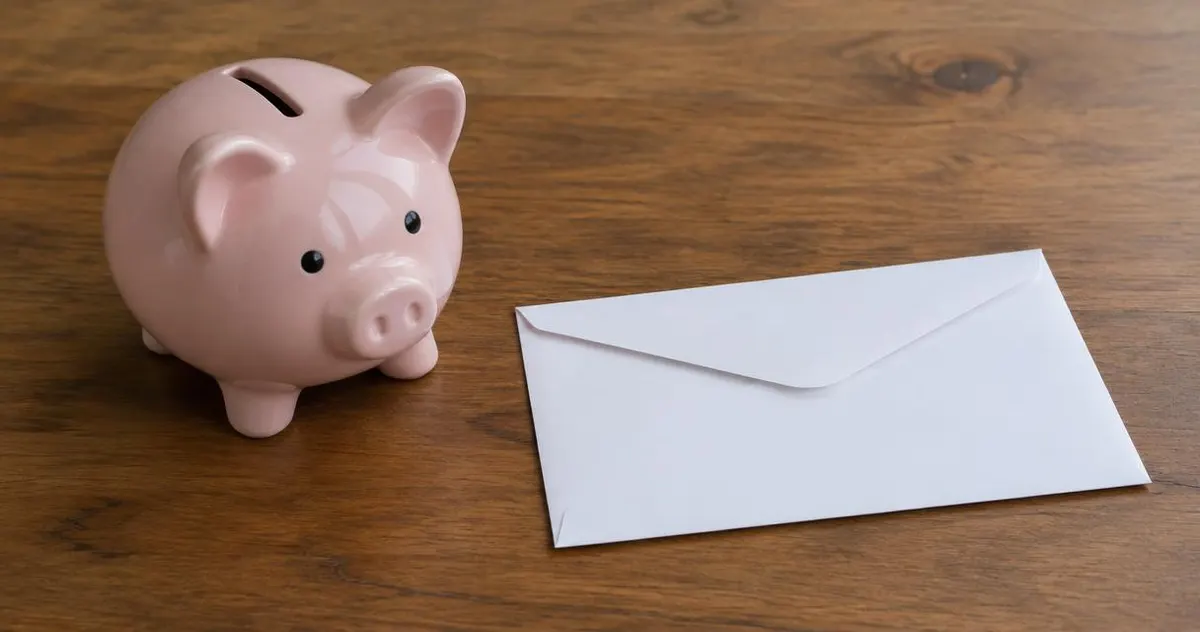 Spaarpot en een vliegticket-envelop op een tafel