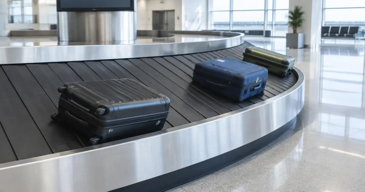 Bagageband op een luchthaven met enkele koffers