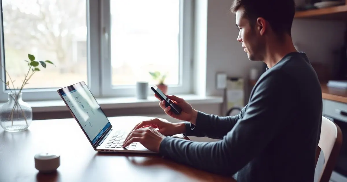 Rit wijzigen of annuleren Iemand wijzigt een boeking op een laptop aan een keukentafel