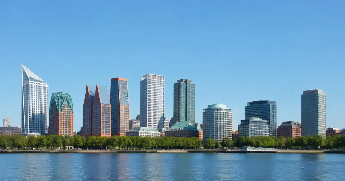 Den Haag skyline met hoge gebouwen bij helder weer
