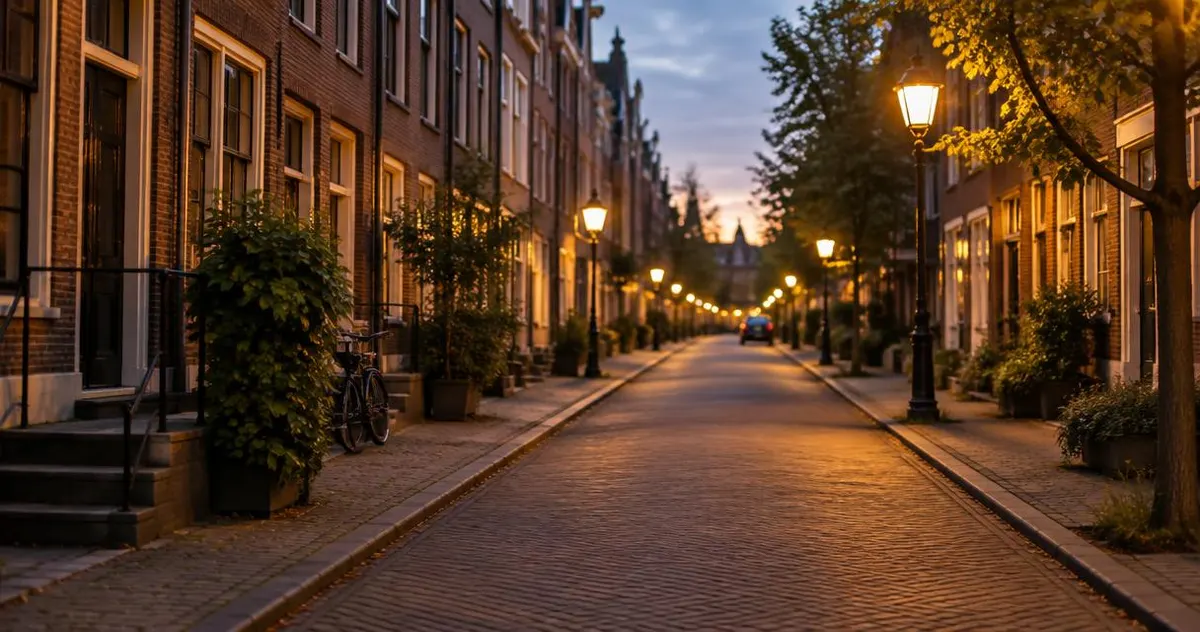 Is het veilig om als vrouw alleen een taxi te nemen? Goed verlichte straat bij avond met een wachtende auto op afstand