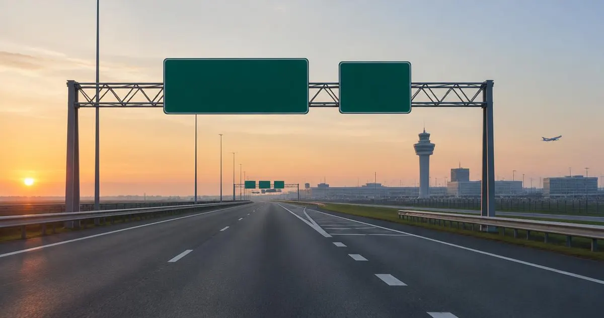 Snelweg richting Schiphol met verkeersborden in de ochtendschemering